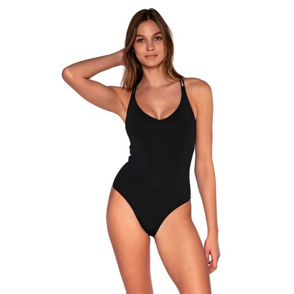 SUNSETS Women's Veronica One Piece Swimsuit Large Black Criss-Cross Back NWT - Picture 1 of 11
